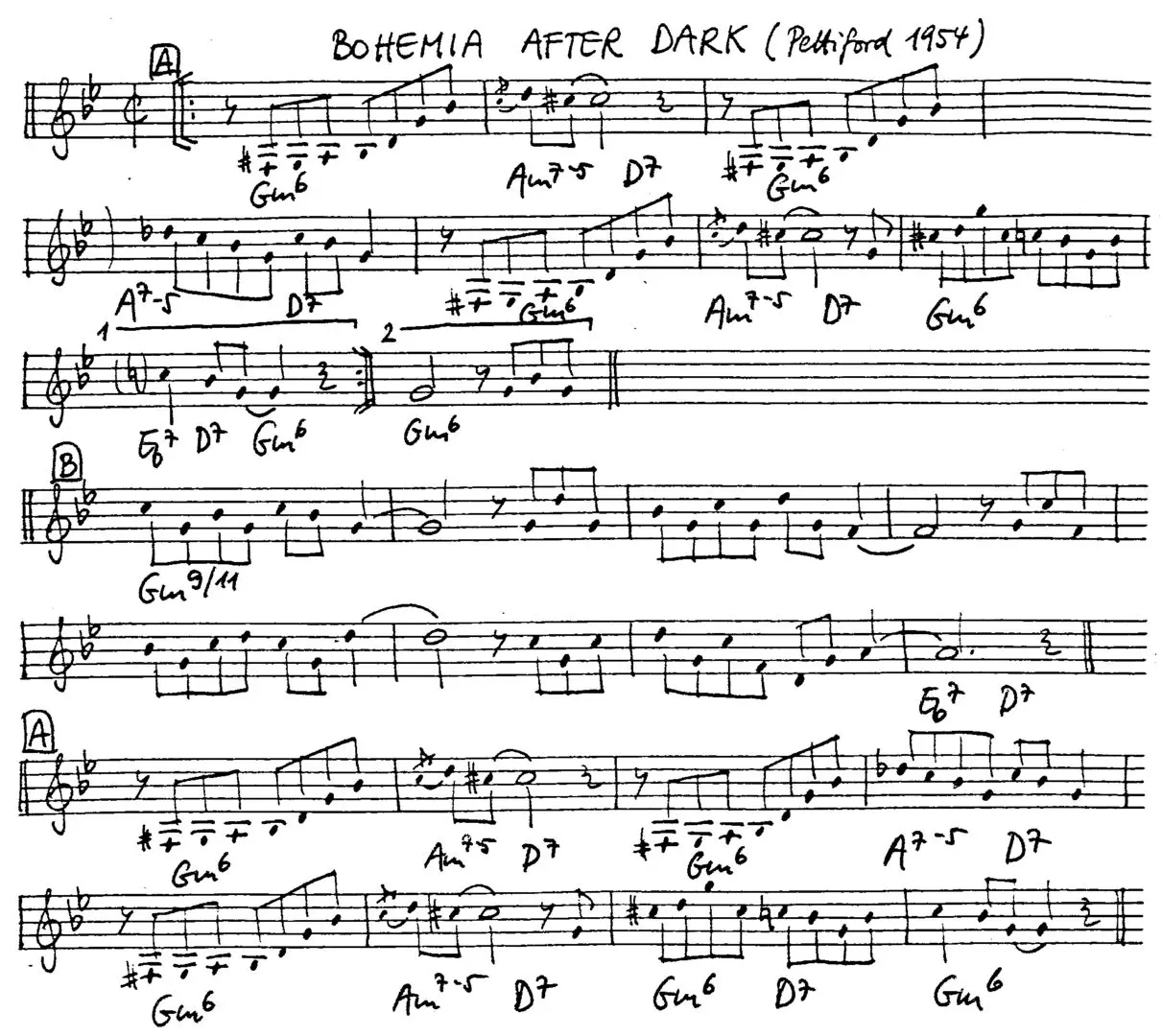 bohemia after dark free jazz leadsheet - Courtesy of the Jungle Jazz Band